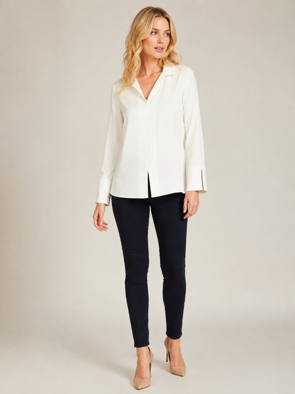 2/$30 Chico's Split Long Sleeve Tunic Polo Shirt Ecru 12 #A4225